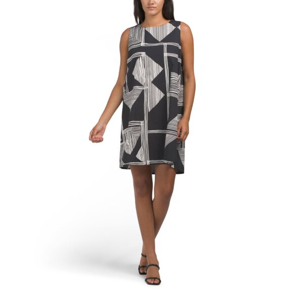 BLUE NAVY  Italy Sleeveless Geo Print Cotton Shift Mini Dress - Picture 1 of 2